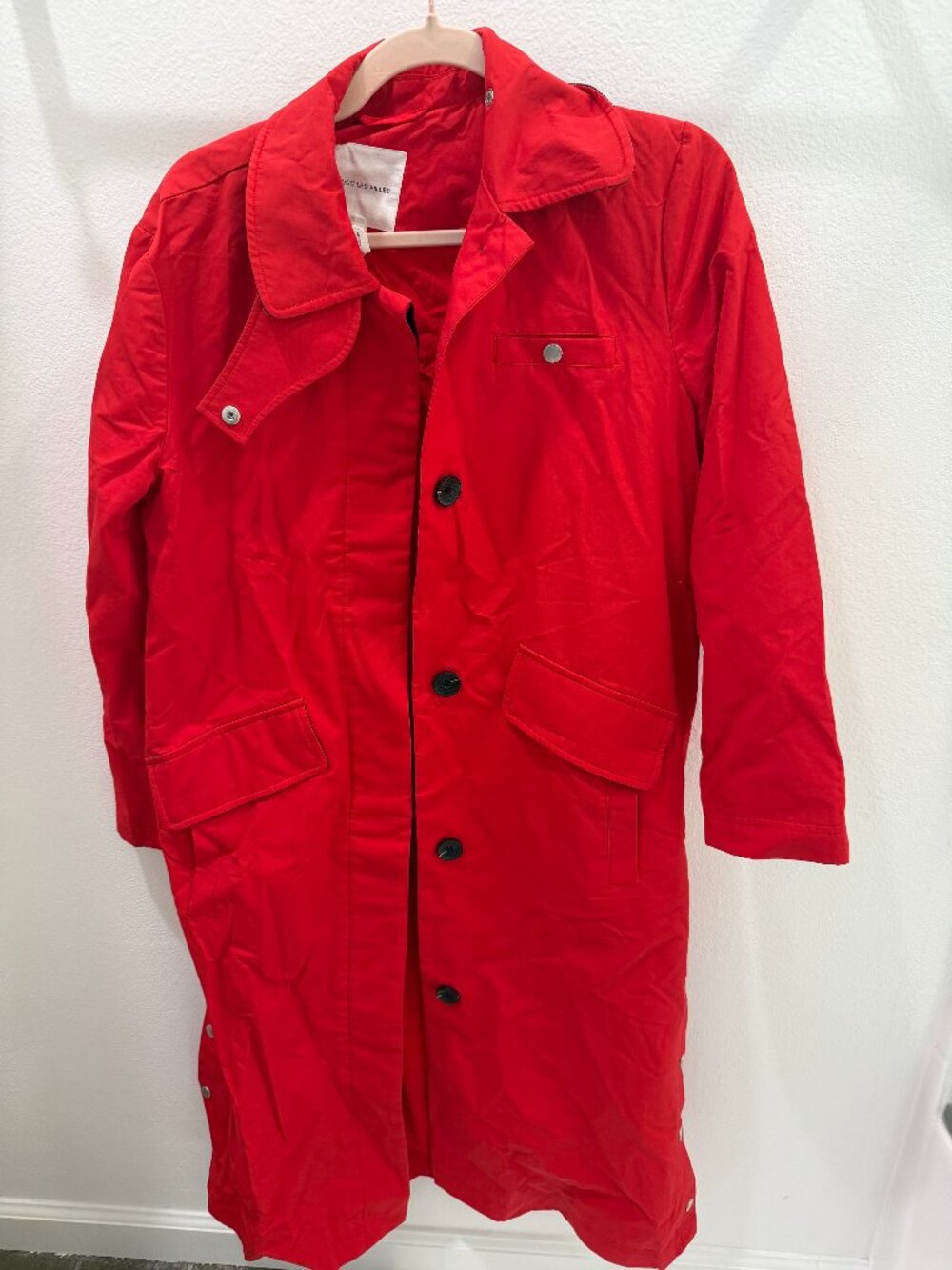 Avec Les Filles Red Button-Front Longline Rain Jacket Trench Size XS